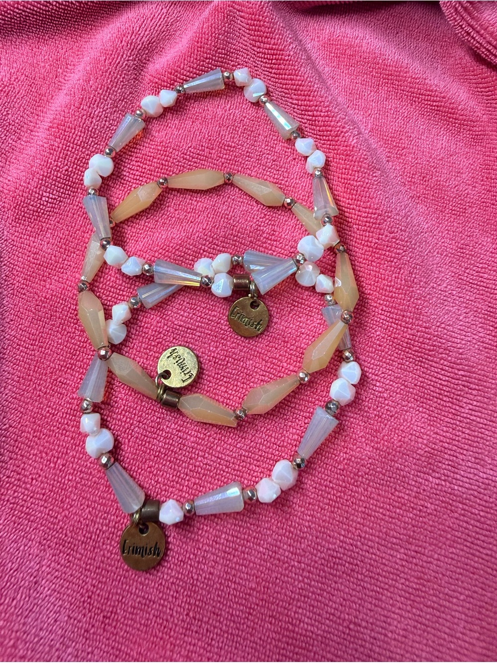 Erimish Pink & Cream Beaded Bracelet Set with Gold Charms